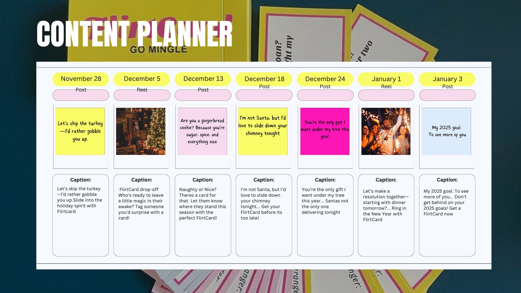 FlirtCard content calendar